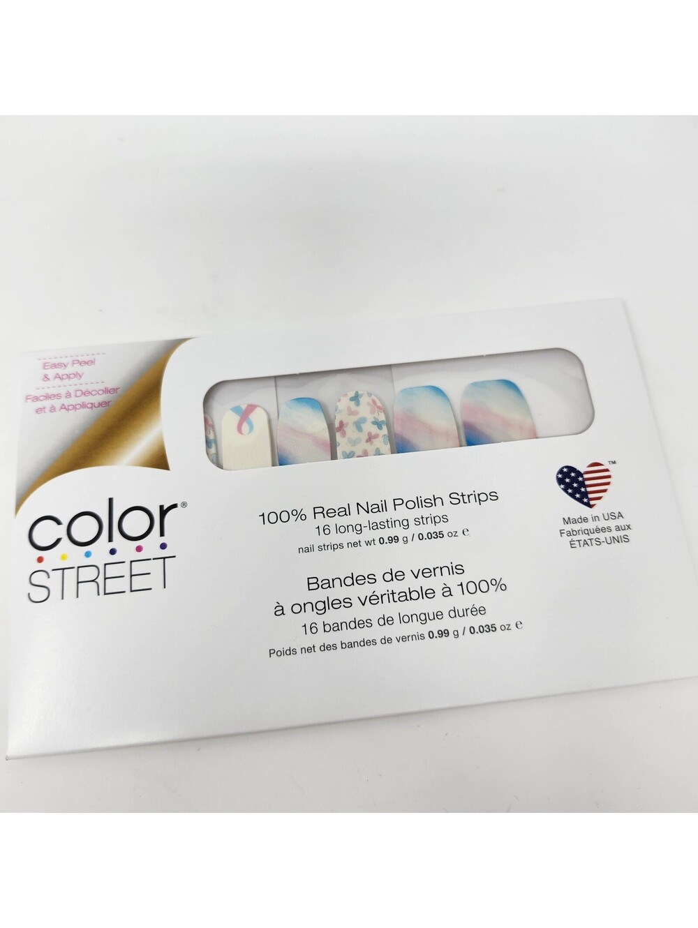 Color Street Never Forgotten Nail Polish Strips Pink Ribbon Butterflies Retired